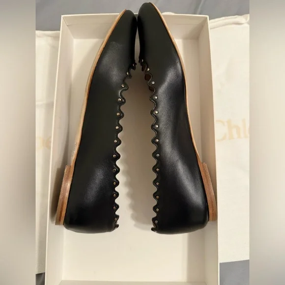 Chloe Black Studded and Scalloped Flats - Picture 2 of 6